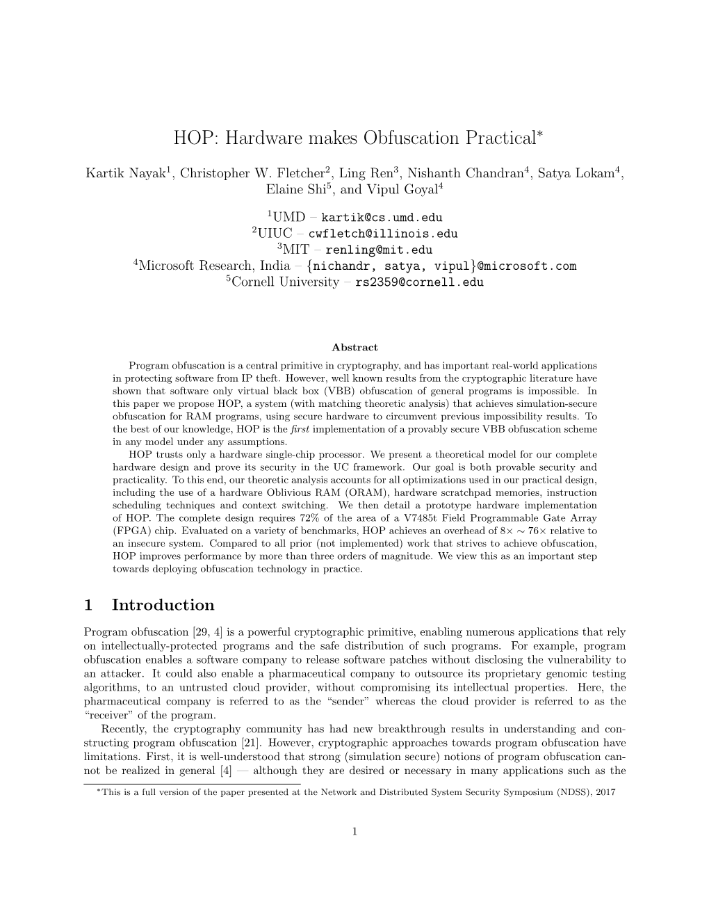 HOP: Hardware Makes Obfuscation Practical∗