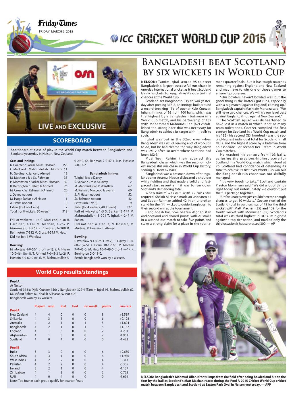 Bangladesh Beat Scotland by Six Wickets in World Cup