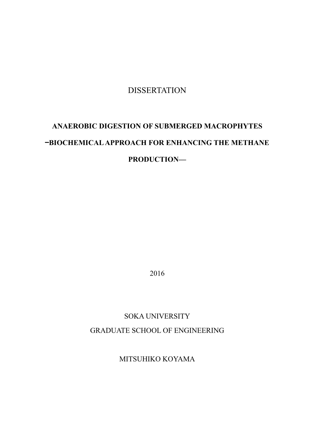 Anaerobic Digestion of Submerged Macrophytes