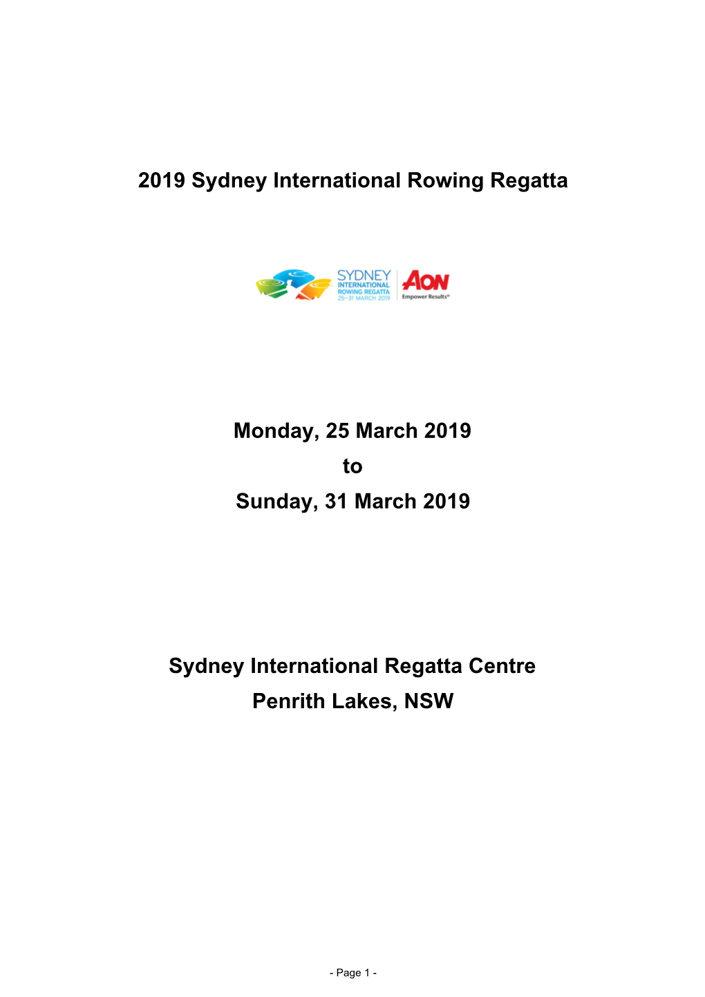 2019 Sydney International Rowing Regatta