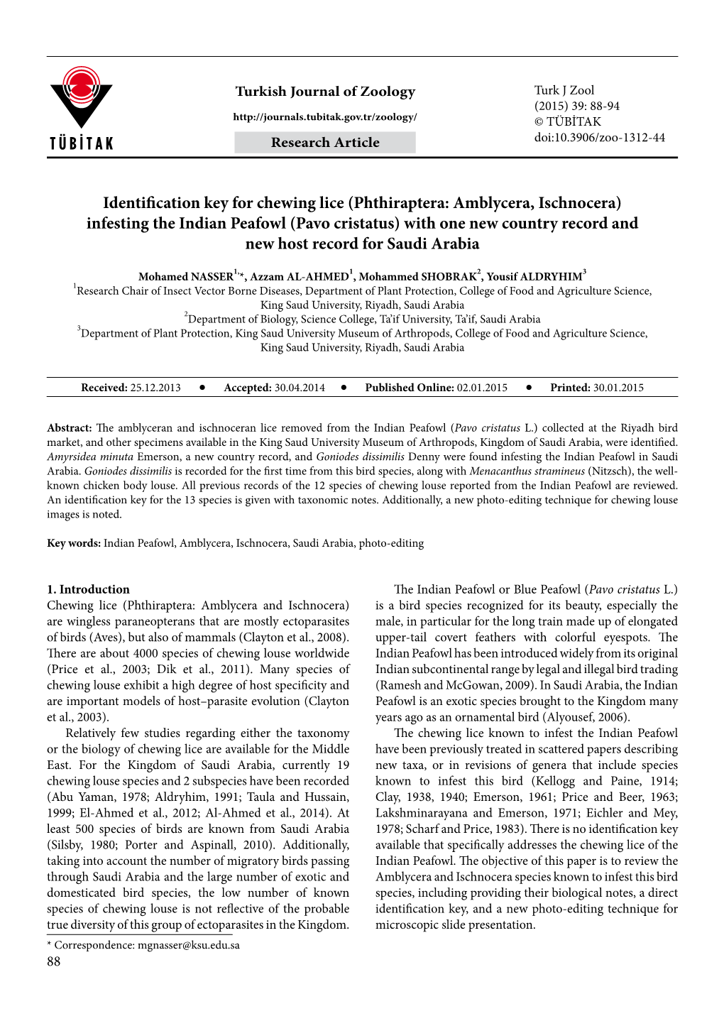 Identification Key for Chewing Lice (Phthiraptera: Amblycera, Ischnocera)