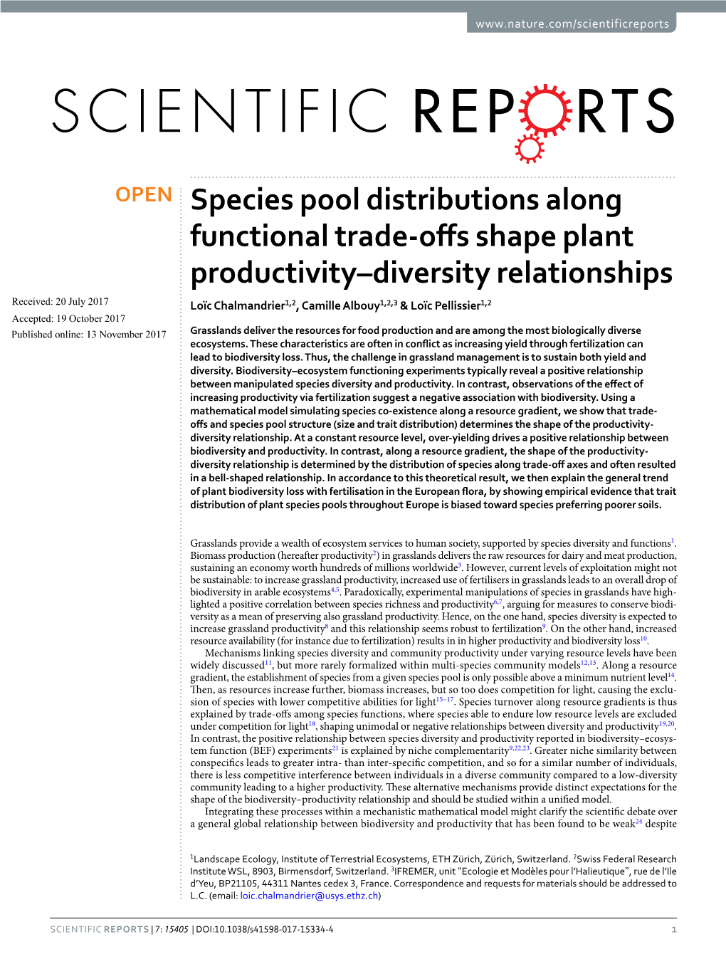 Species Pool Distributions Along Functional Trade-Offs Shape