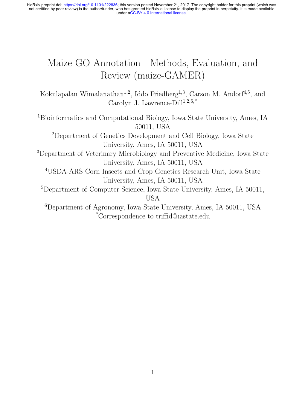 Maize GO Annotation - Methods, Evaluation, and Review (Maize-GAMER)