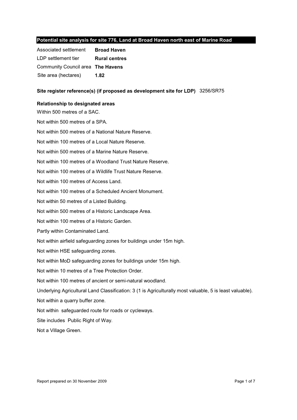 The Havens Broad Haven Rural Centres Associated Settlement LDP