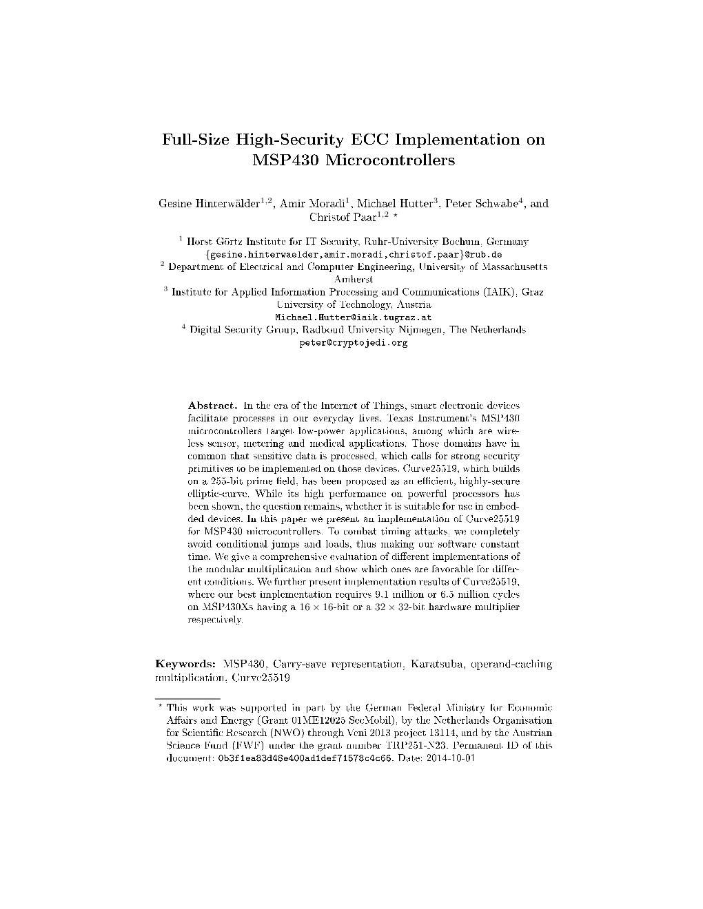 Full-Size High-Security ECC Implementation on MSP430 Microcontrollers