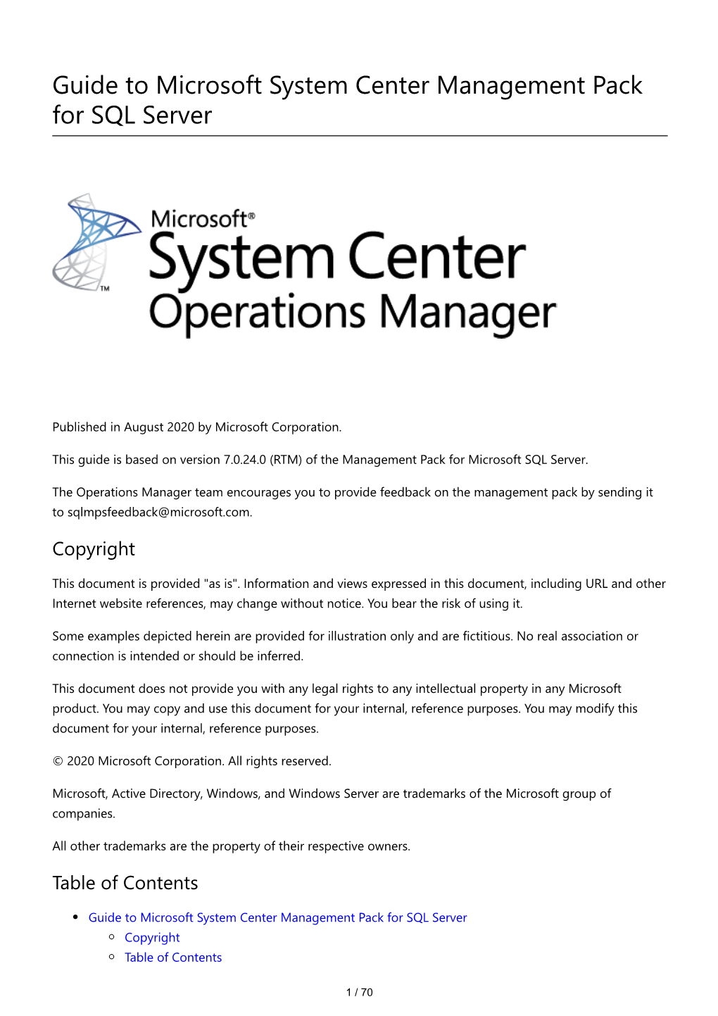 Guide to Microsoft System Center Management Pack for SQL Server