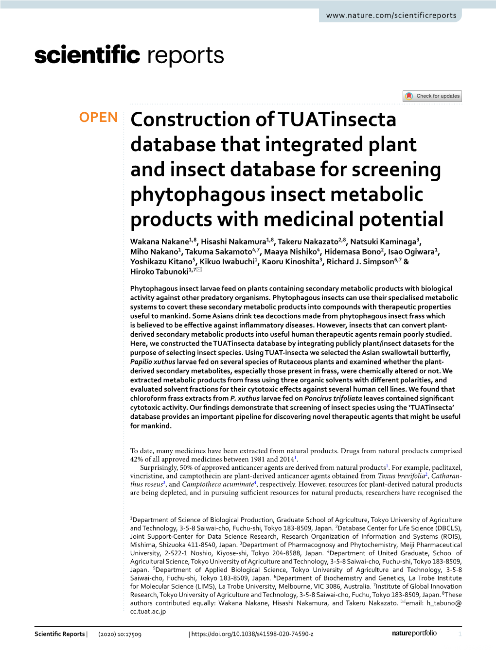 Construction of Tuatinsecta Database That Integrated Plant and Insect Database for Screening Phytophagous Insect Metabolic Produ