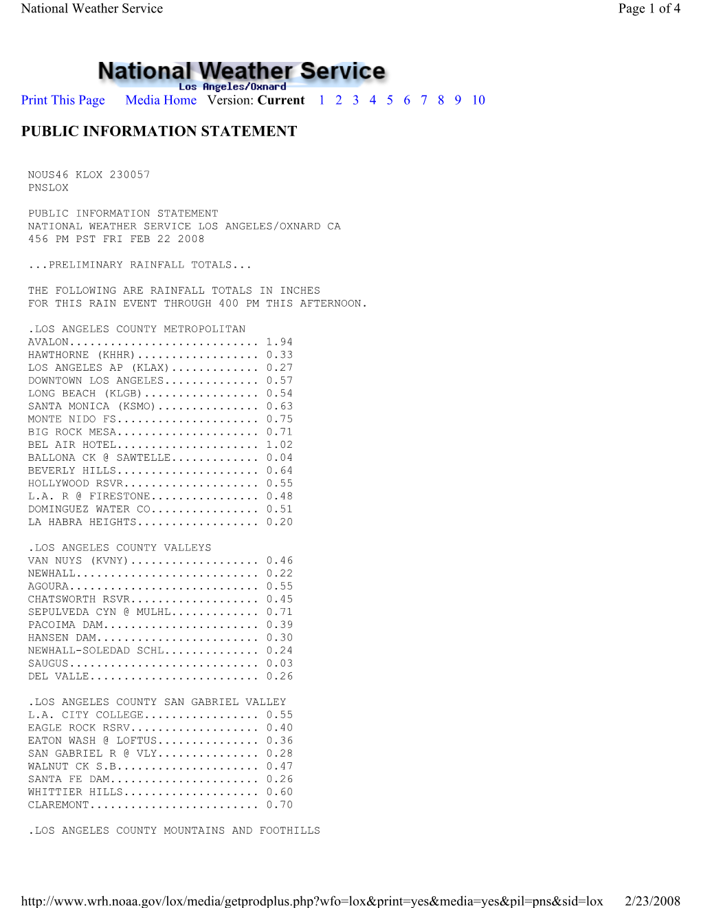 NWS Public Information Statement