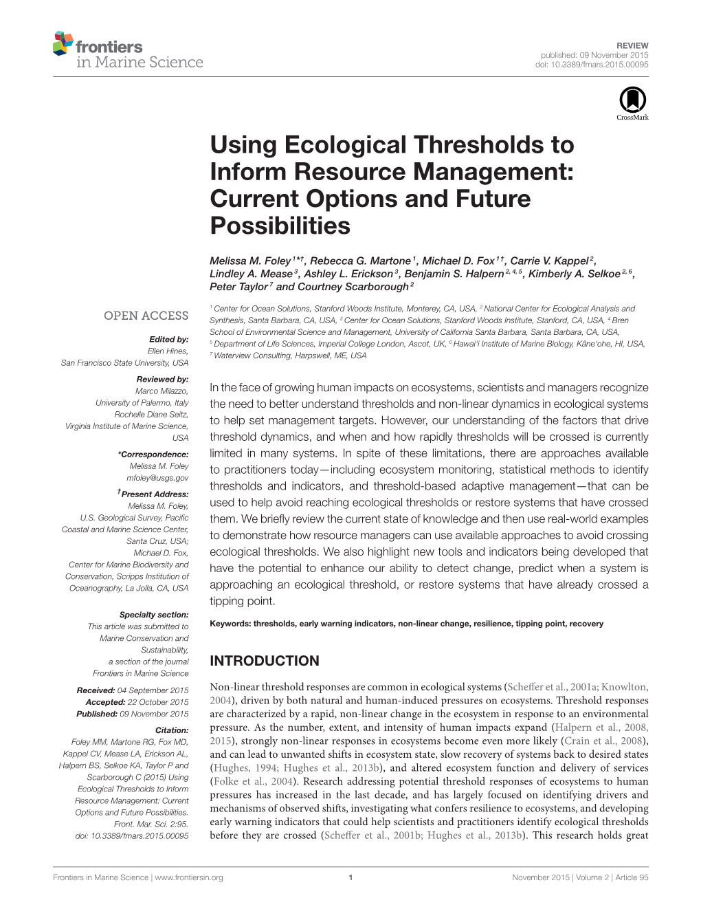 Using Ecological Thresholds to Inform Resource Management: Current Options and Future Possibilities