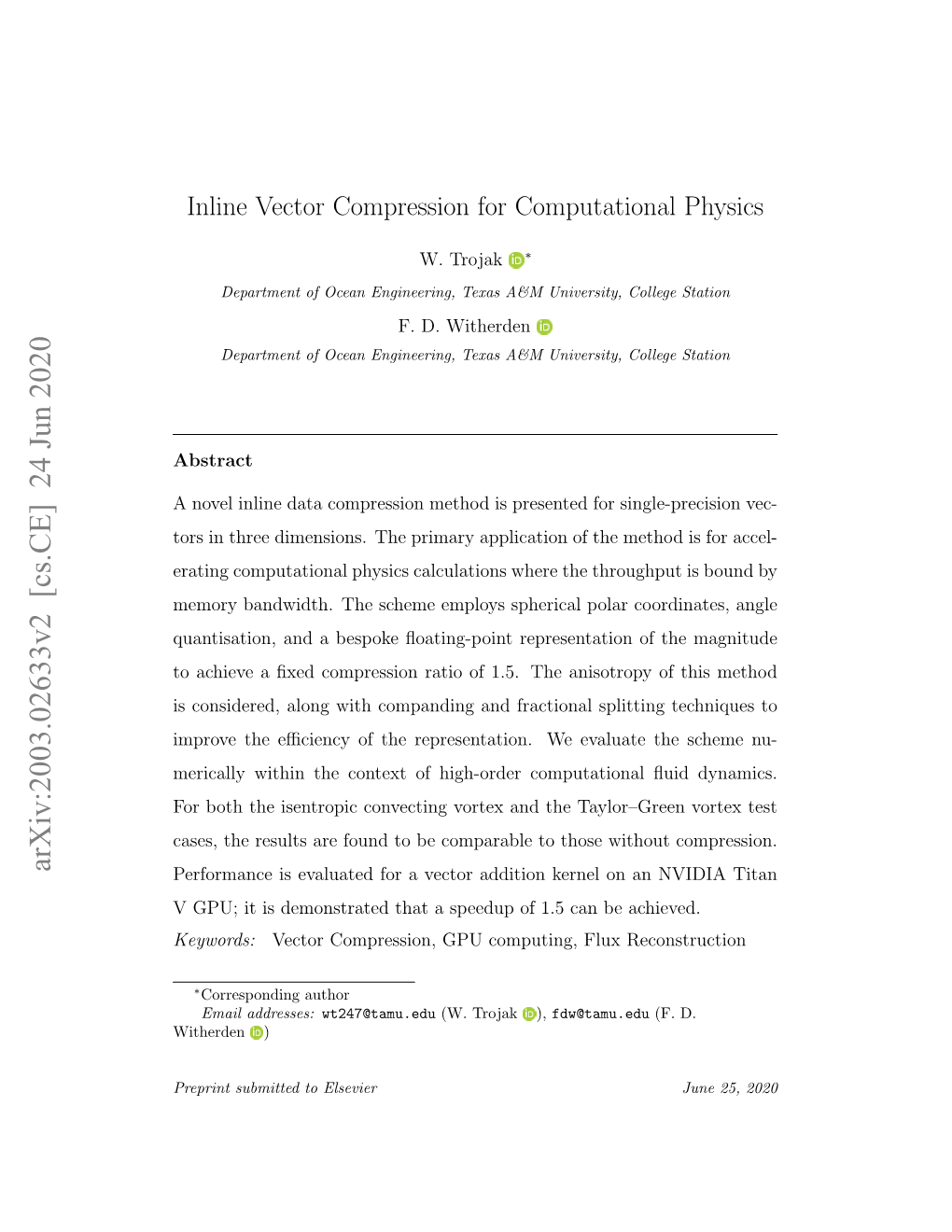 Inline Vector Compression for Computational Physics