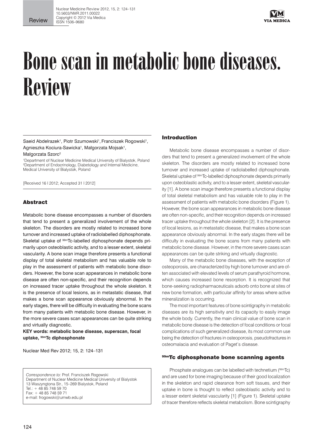 Bone Scan in Metabolic Bone Diseases. Review