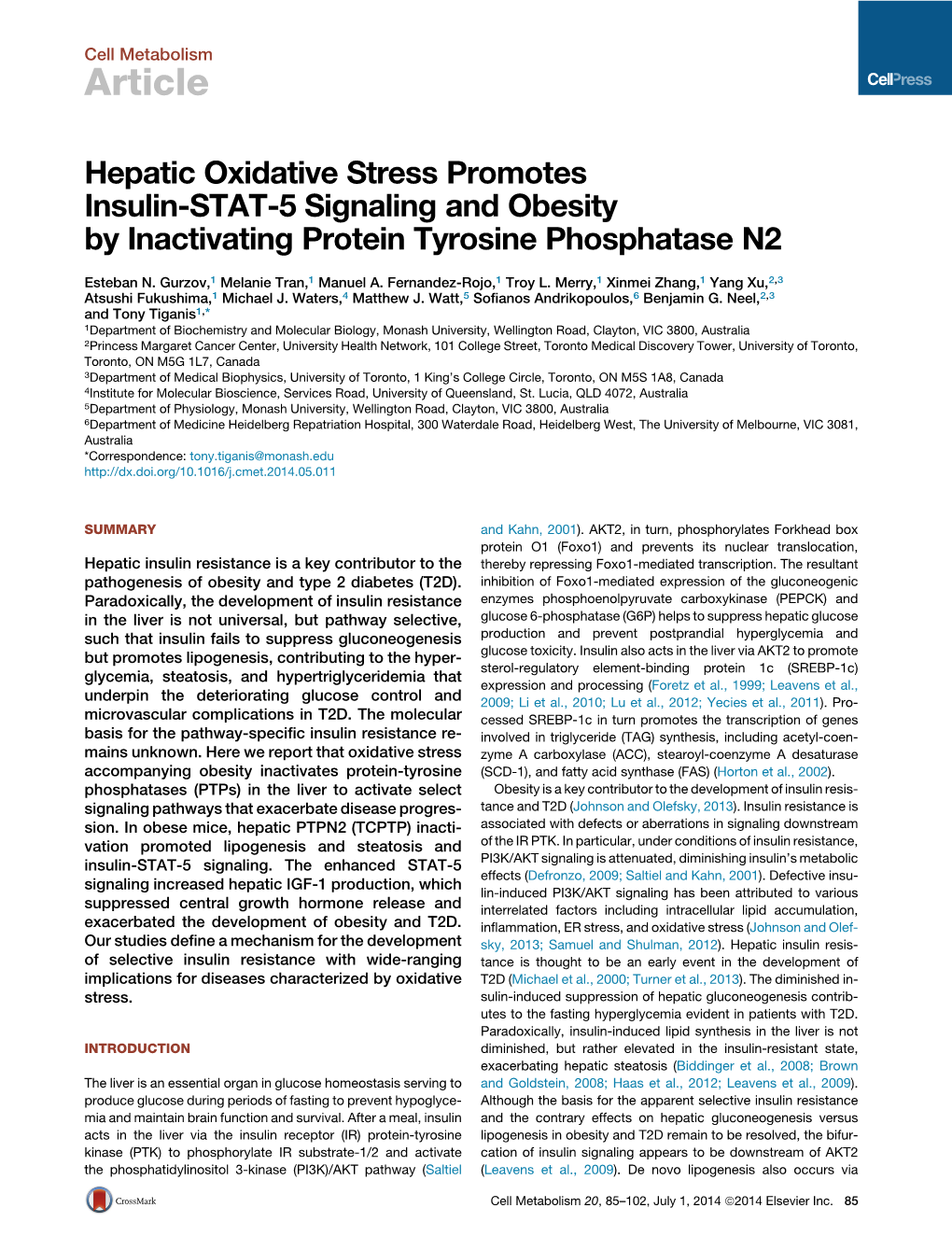 Hepatic Oxidative Stress Promotes Insulin-STAT-5 Signaling and Obesity by Inactivating Protein Tyrosine Phosphatase N2
