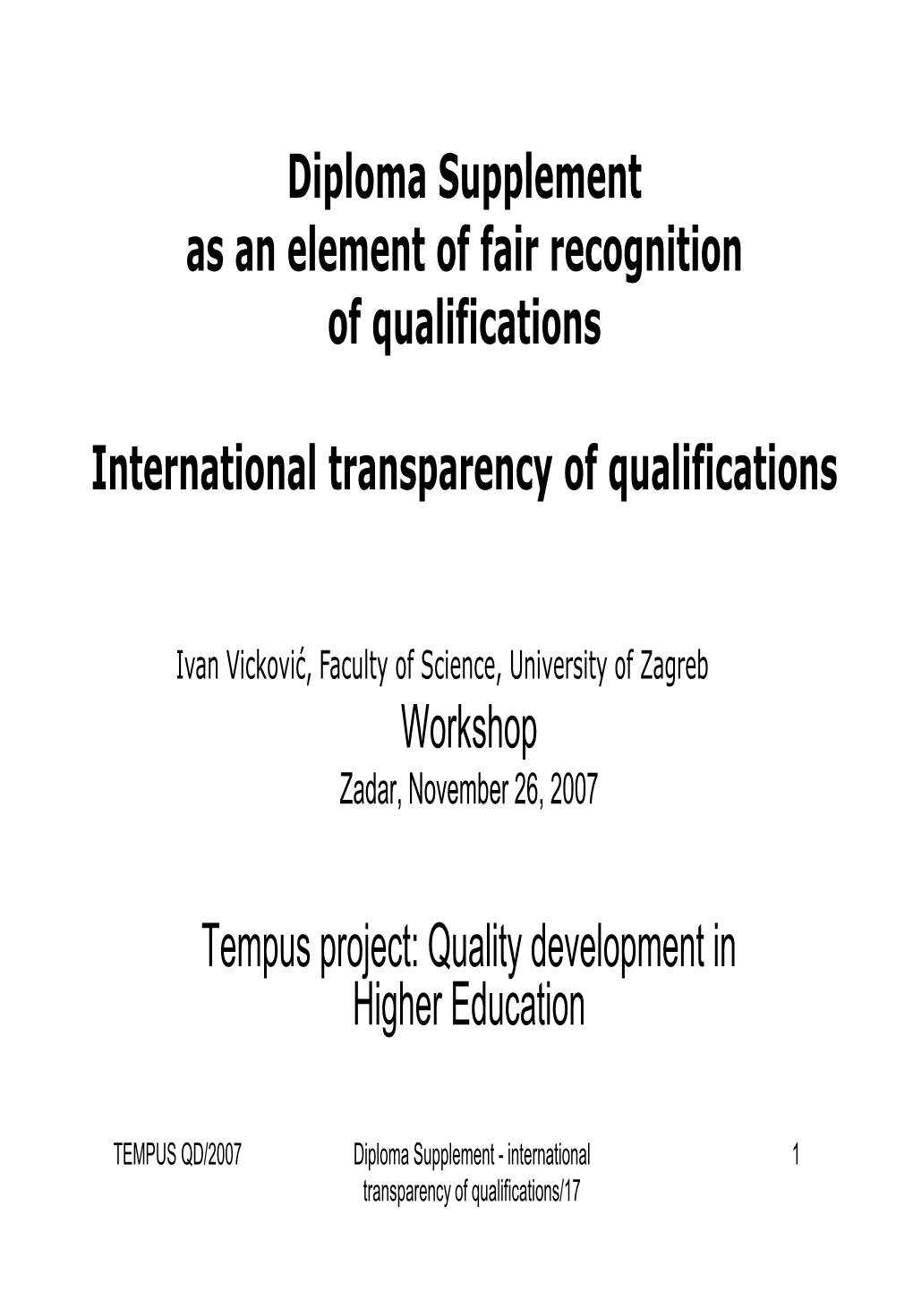 Diploma Supplement As an Element of Fair Recognition of Qualifications