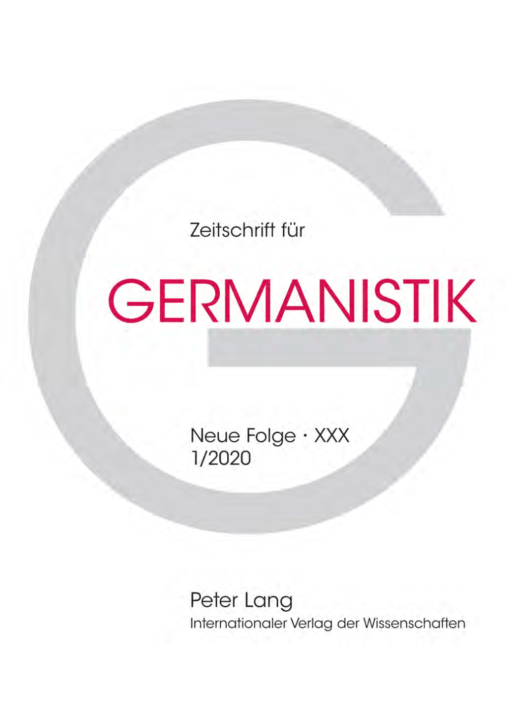 Peter Lang Zeitschrift Für Germanistik, Neue Folge Zfg 2020-1.Inddallpages D Und Fragen Auszublenden