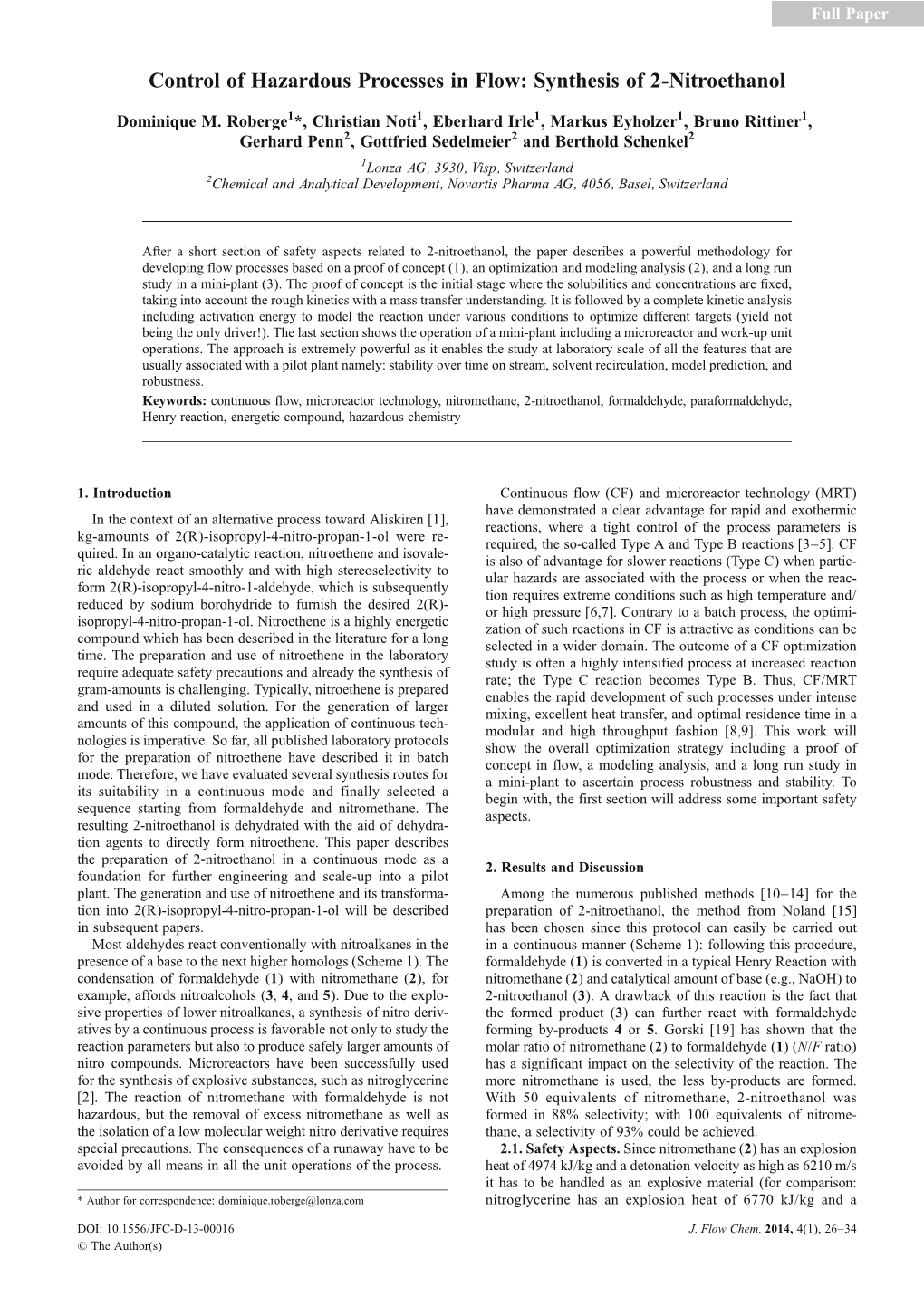 Control of Hazardous Processes in Flow: Synthesis of 2-Nitroethanol