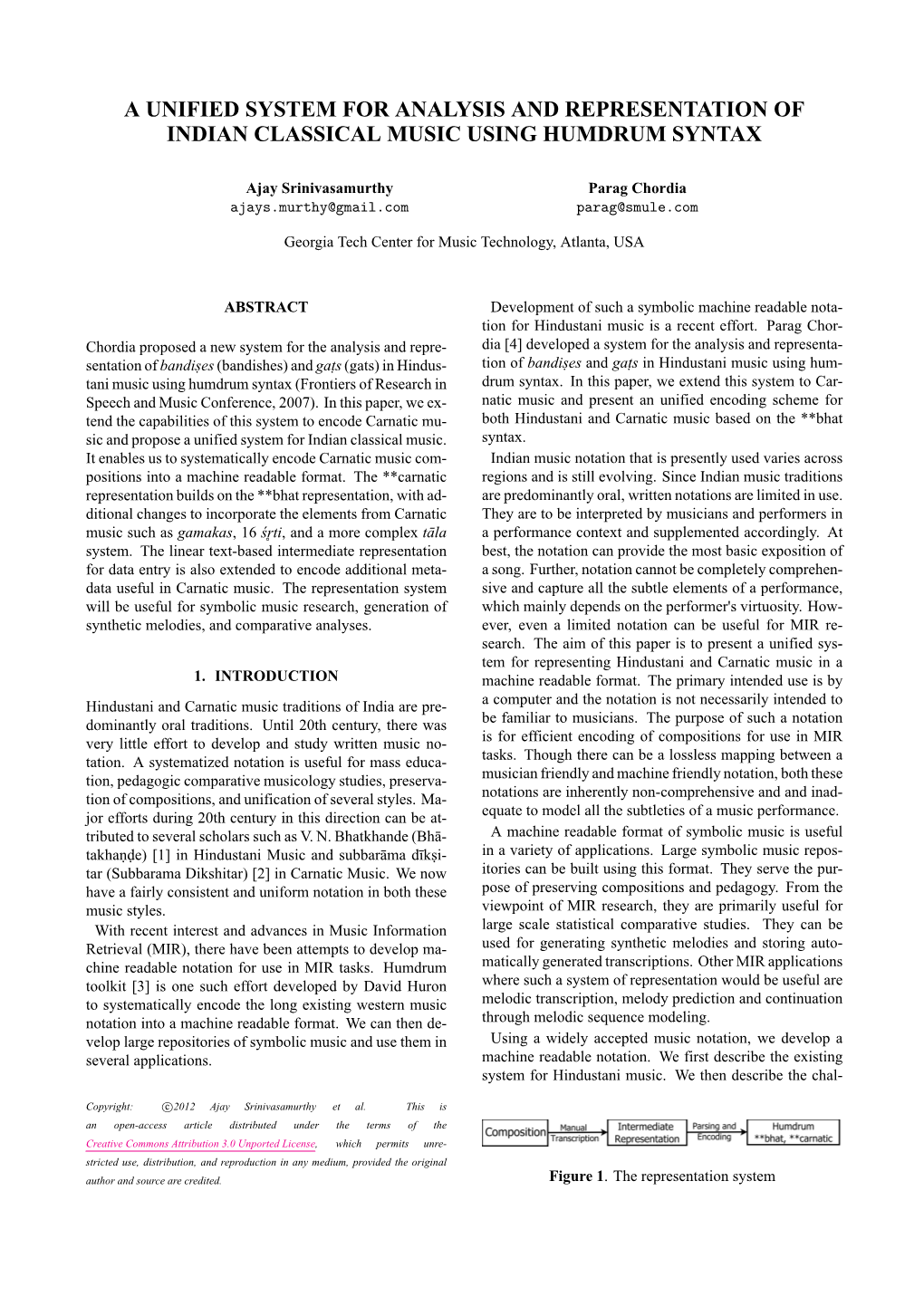 A Unified System for Analysis and Representation of Indian Classical Music Using Humdrum Syntax