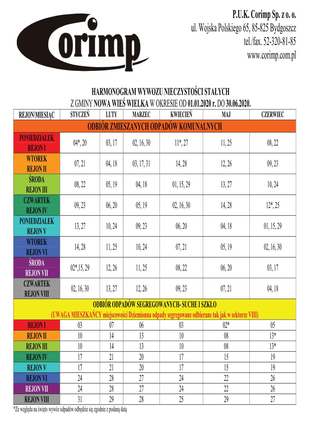 Harmonogram Wywozu Odpadów Gm.NWW 2020 I-VI 0.Pdf