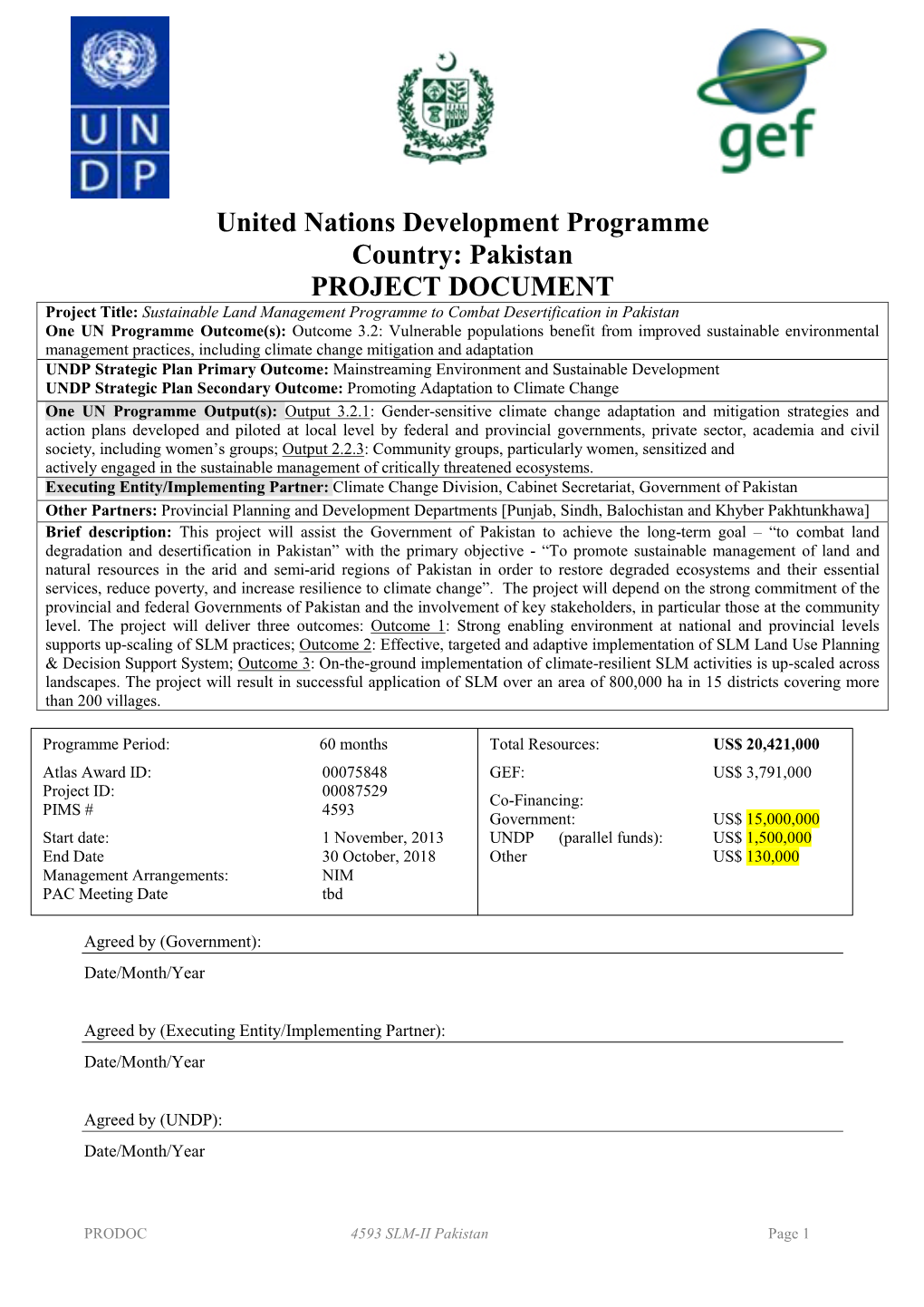 Pakistan PROJECT DOCUMENT