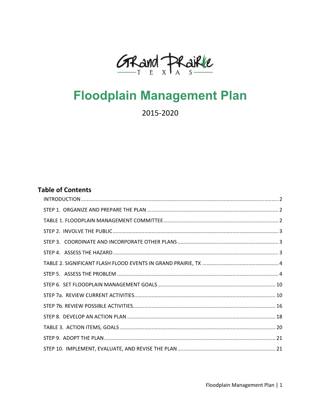 Floodplain Management Plan 2015‐2020