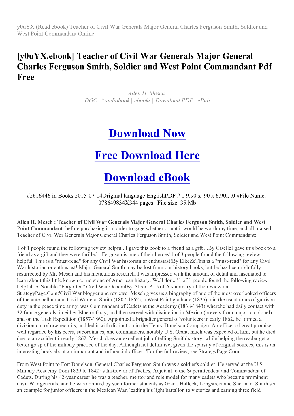 Teacher of Civil War Generals Major General Charles Ferguson Smith, Soldier and West Point Commandant Online