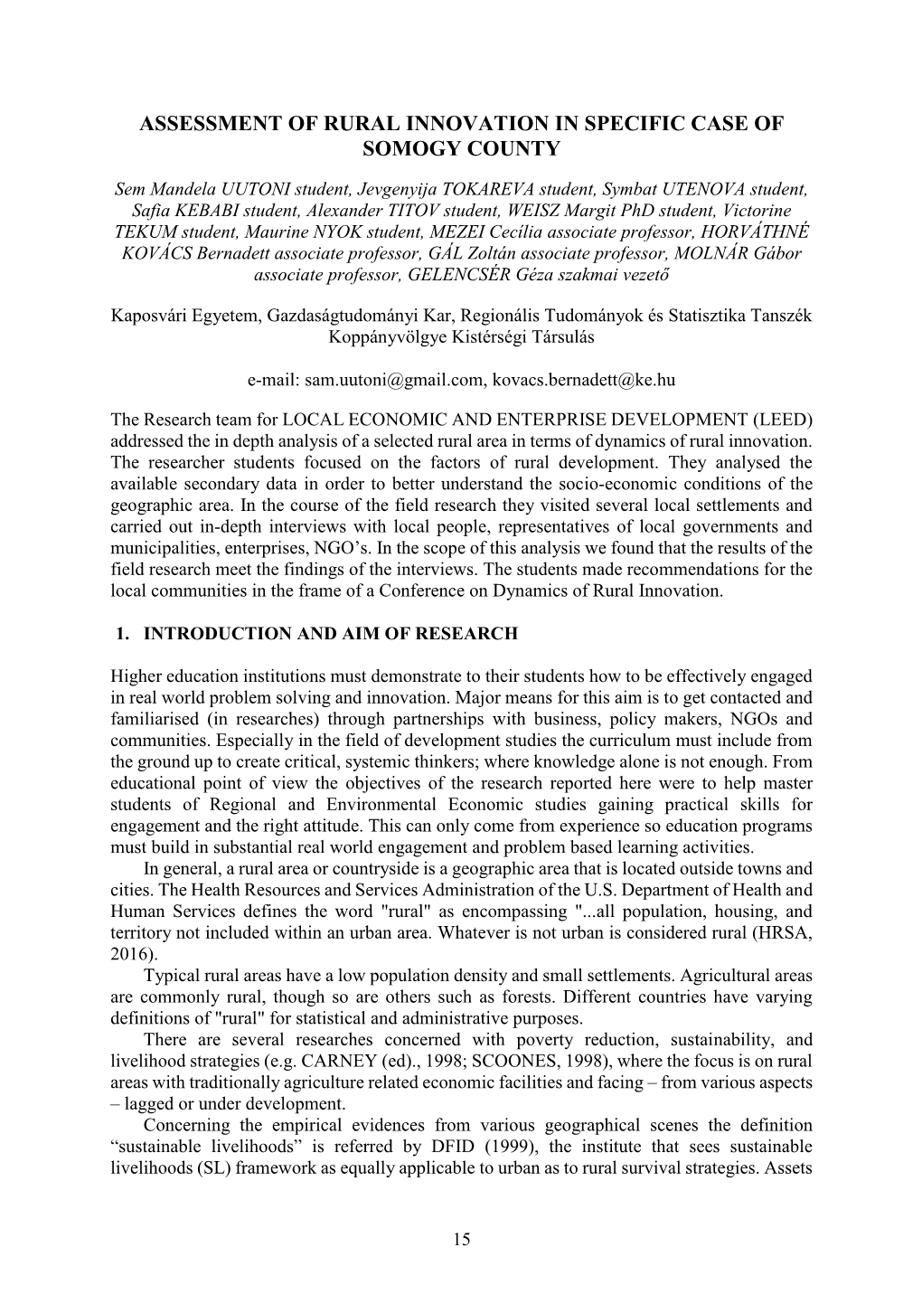 Assessment of Rural Innovation in Specific Case of Somogy County