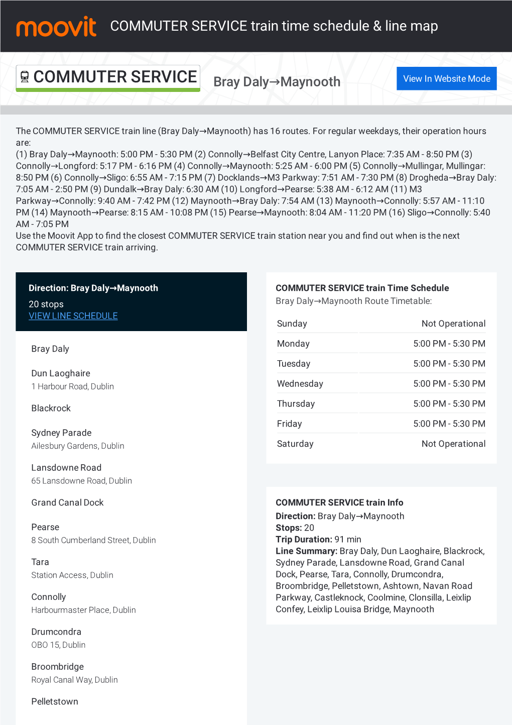 COMMUTER SERVICE Train Time Schedule & Line Route