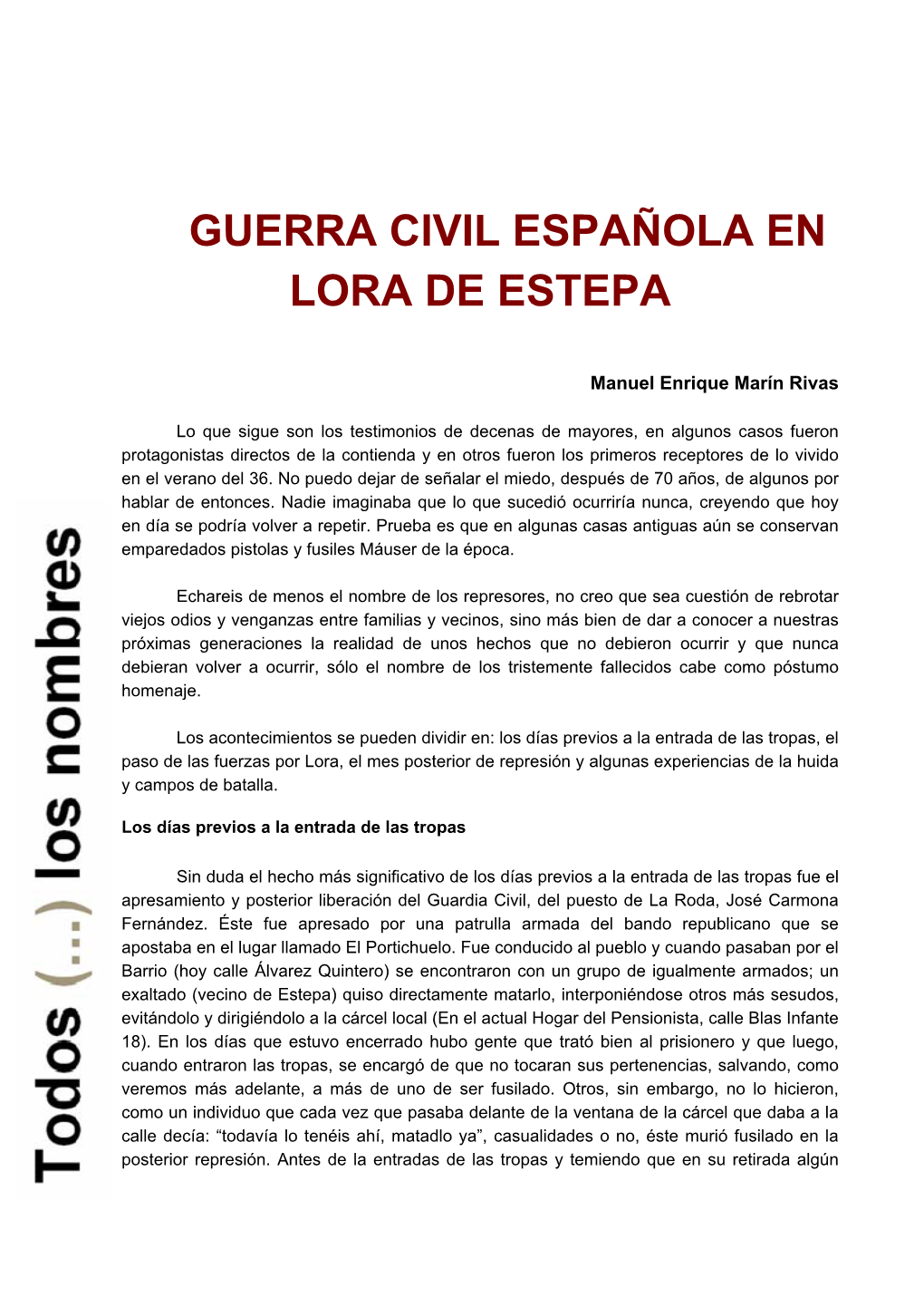 Guerra Civil Española En Lora De Estepa