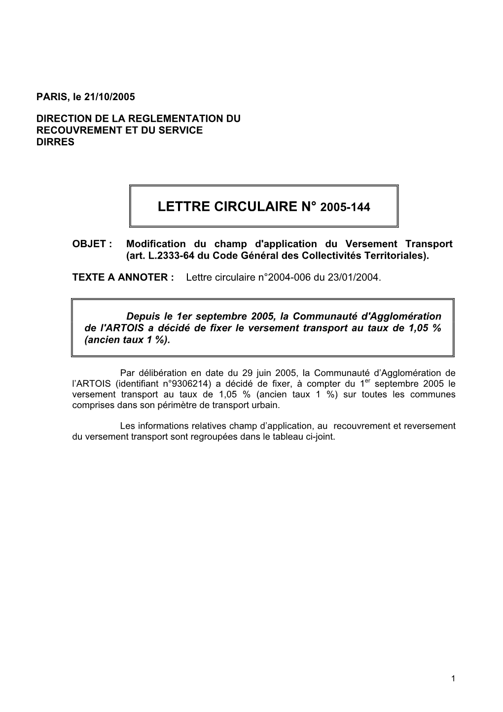 Modification Vt Agglomeration De L'artois