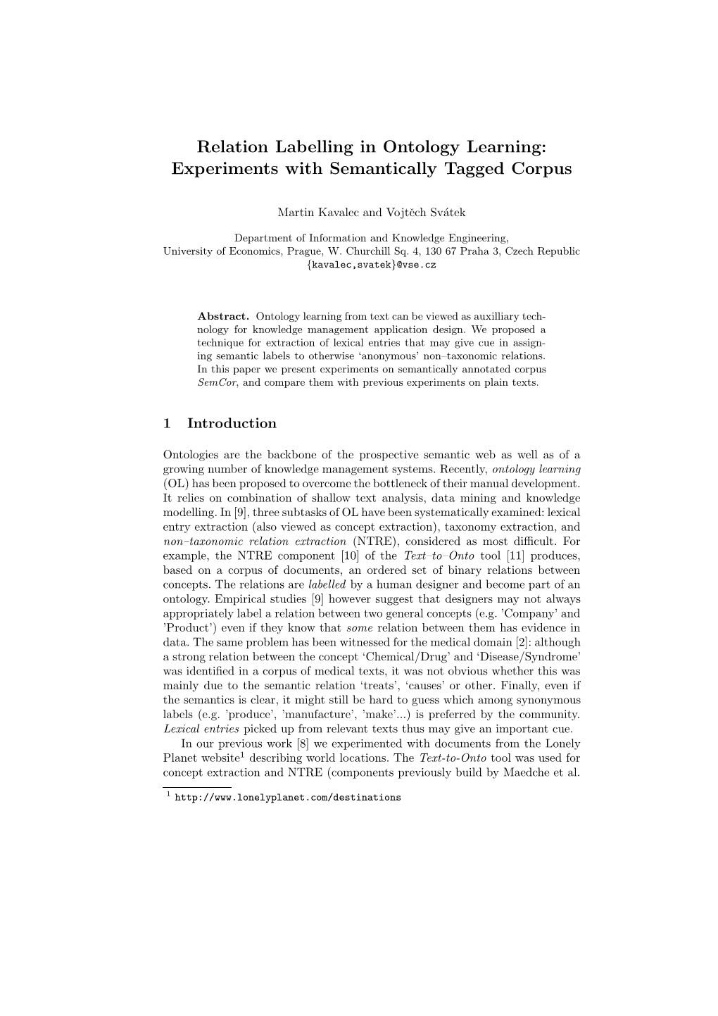 Relation Labelling in Ontology Learning: Experiments with Semantically Tagged Corpus