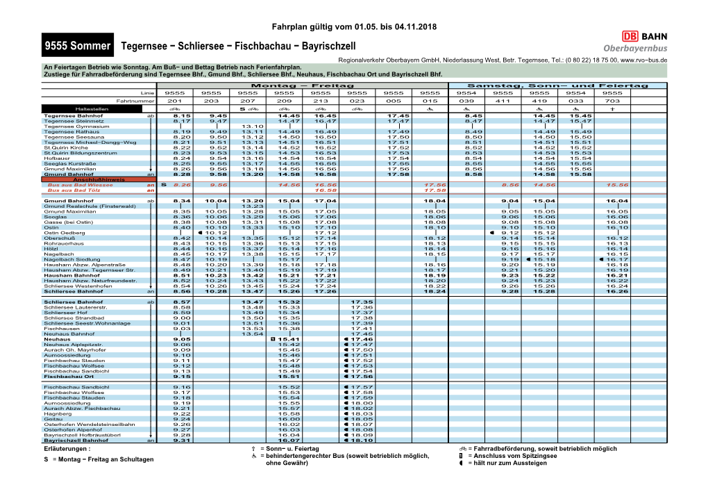 9555 Sommer Tegernsee − Schliersee − Fischbachau − Bayrischzell % Regionalverkehr Oberbayern Gmbh, Niederlassung West, Betr
