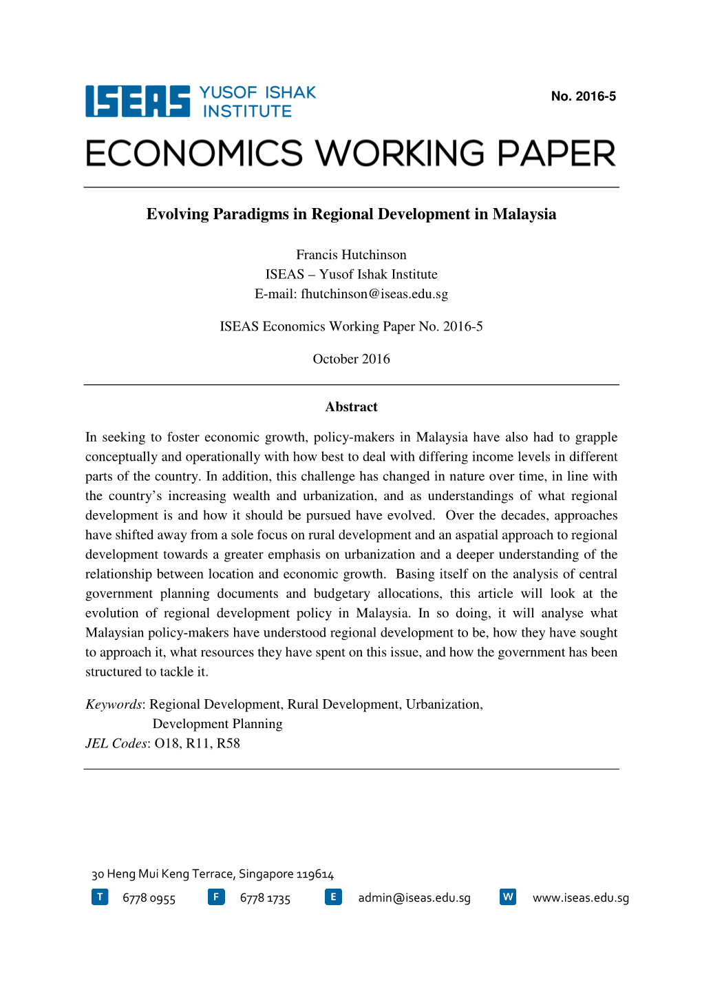 Evolving Paradigms in Regional Development in Malaysia