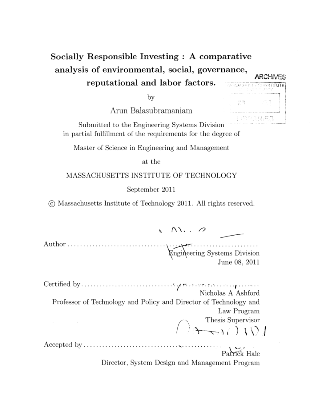 A Reputational and Labor Factors. Arun Balasubramaniam