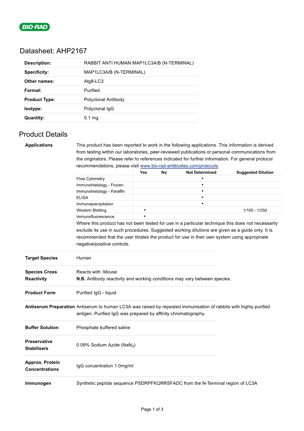 Datasheet: AHP2167 Product Details