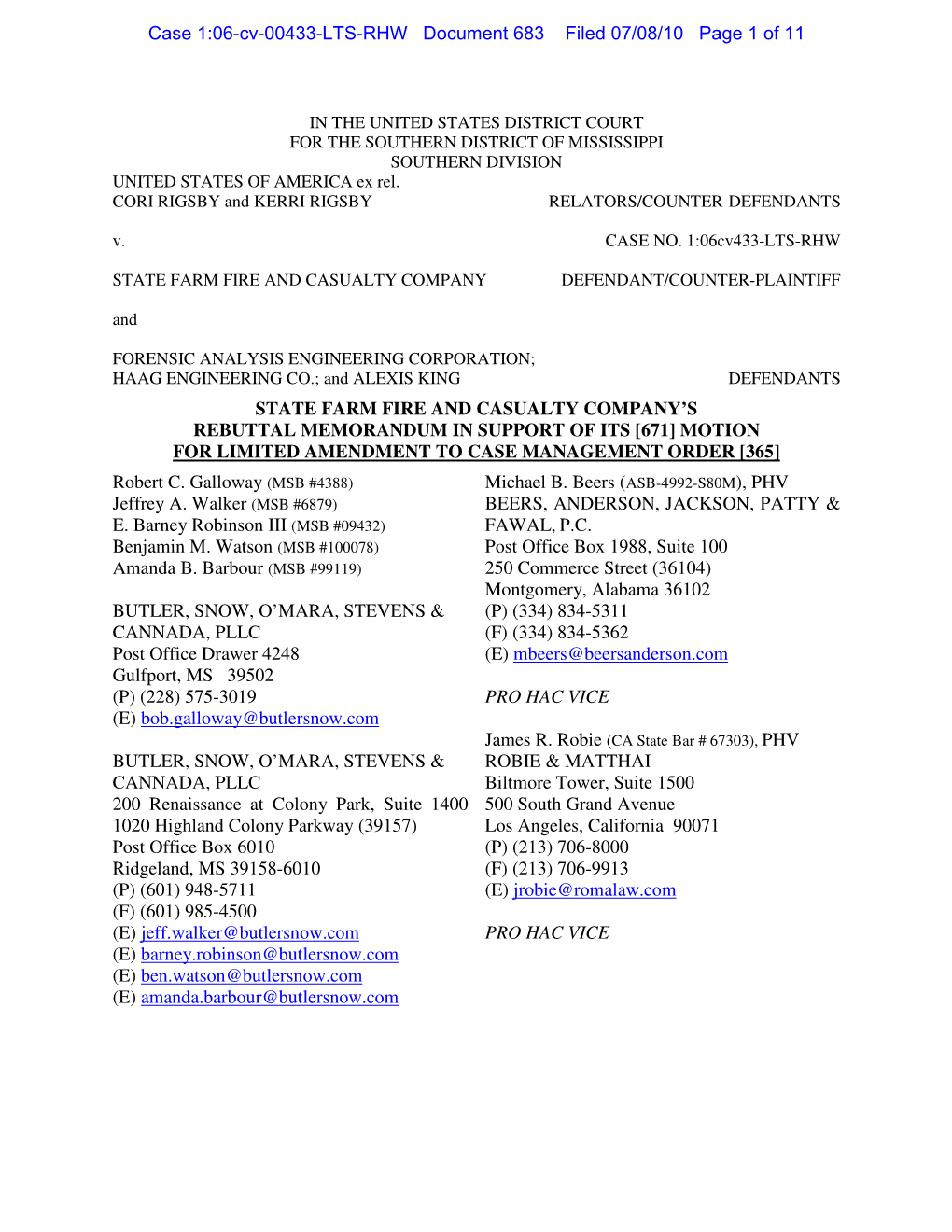 Case 1:06-Cv-00433-LTS-RHW Document 683 Filed 07/08/10 Page 1 of 11