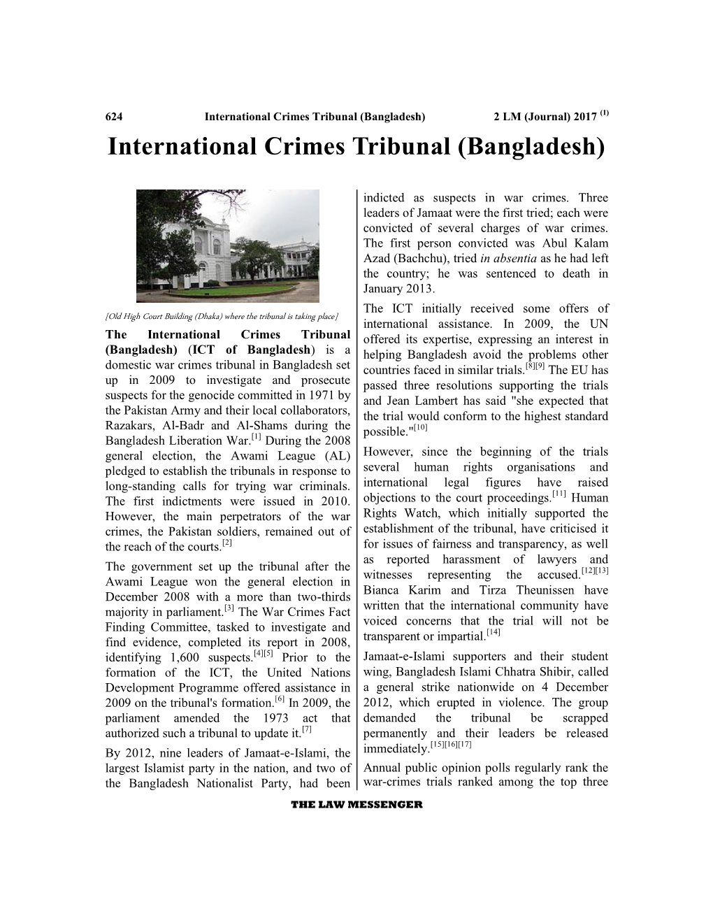 International Crimes Tribunal (Bangladesh) 2 LM (Journal) 2017 (1) International Crimes Tribunal (Bangladesh)