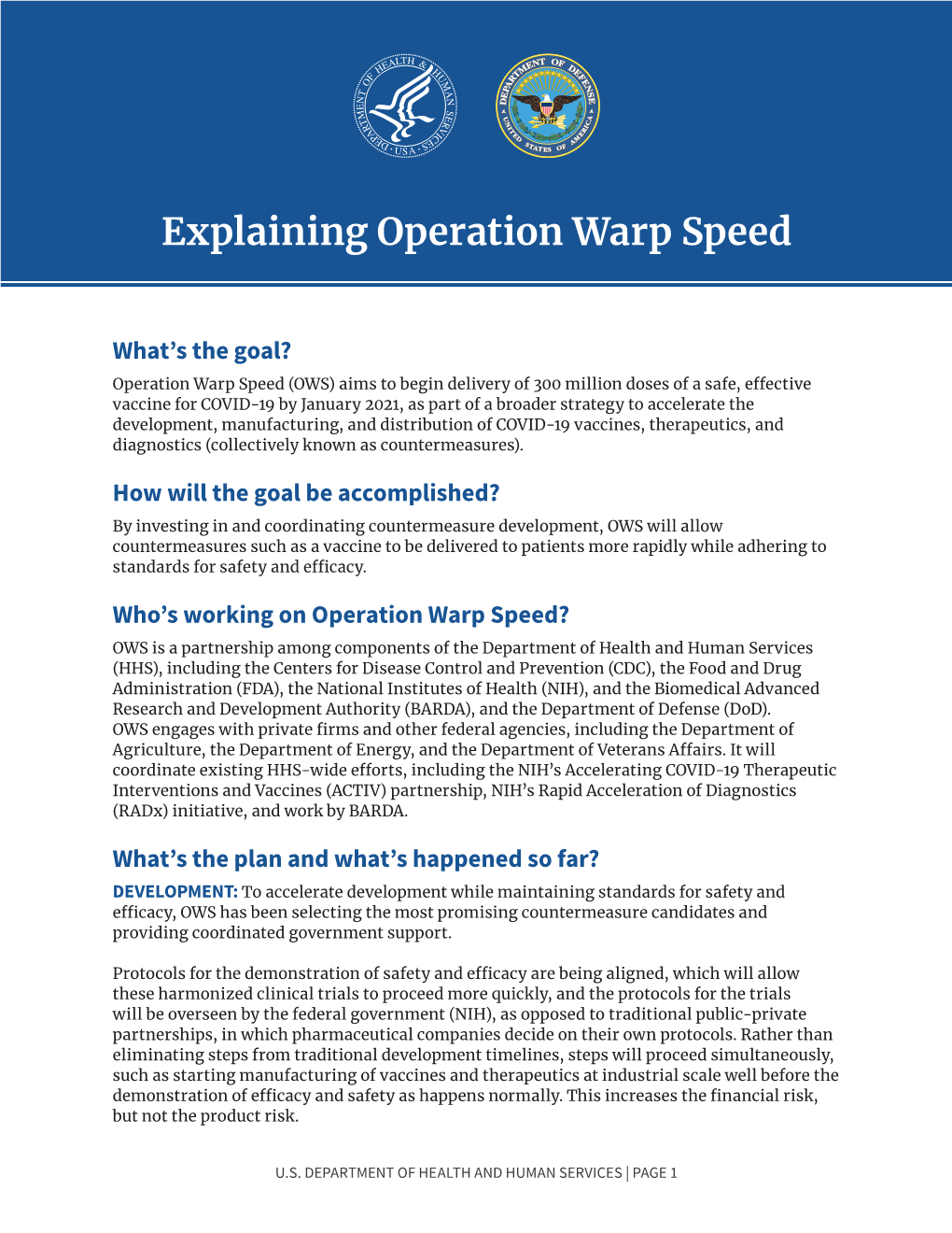 Explaining Operation Warp Speed