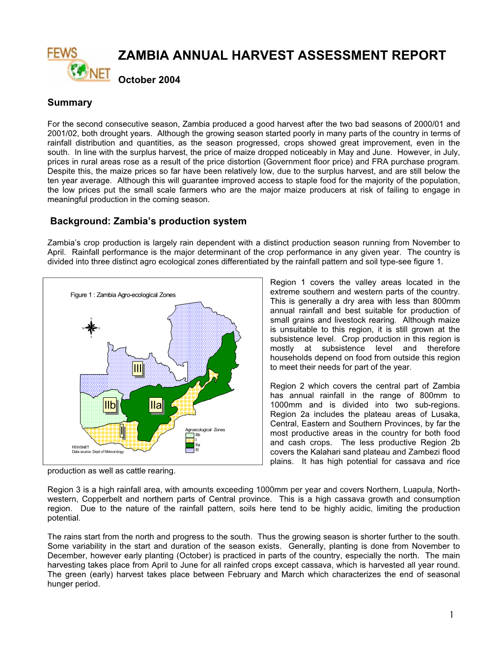 Zambia Annual Harvest Assessment Report