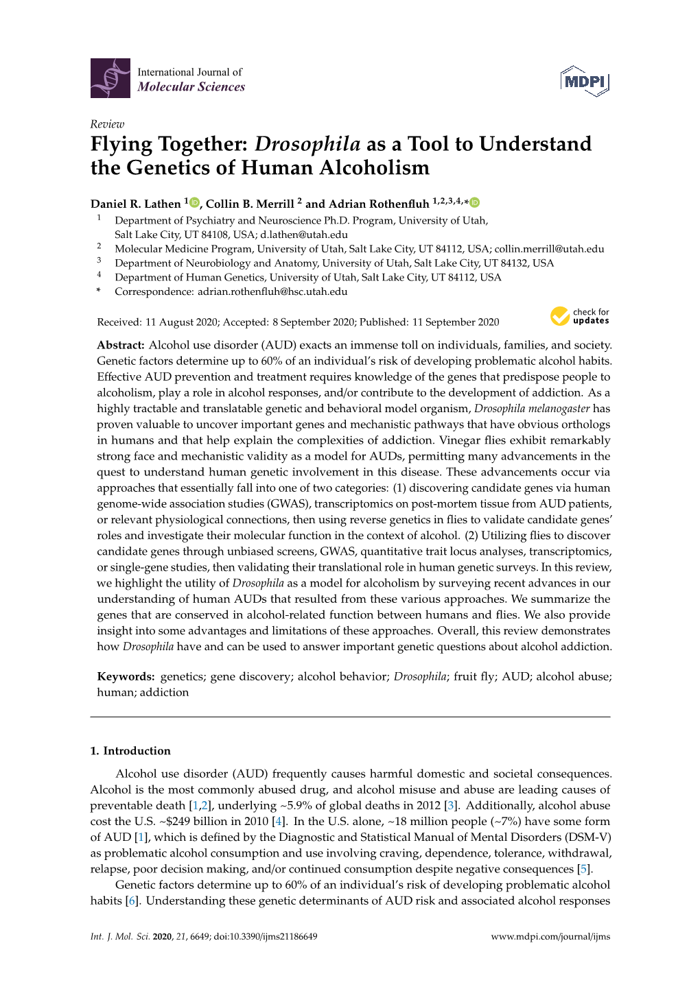 Drosophila As a Tool to Understand the Genetics of Human Alcoholism