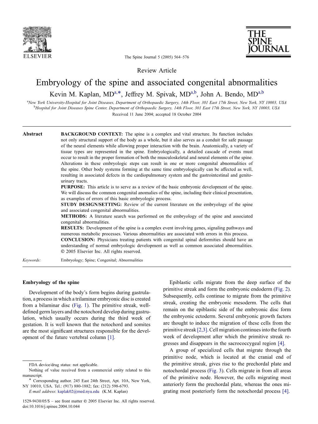 Embryology of the Spine and Associated Congenital Abnormalities Kevin M