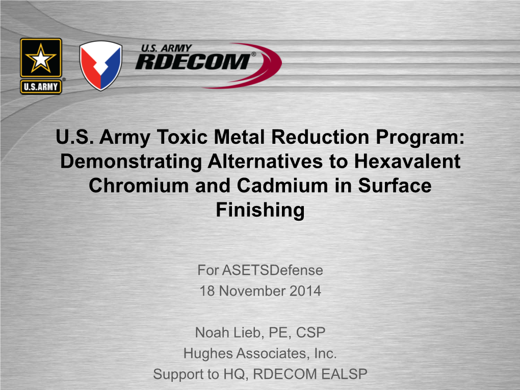 Demonstrating Alternatives to Hexavalent Chromium and Cadmium in Surface Finishing