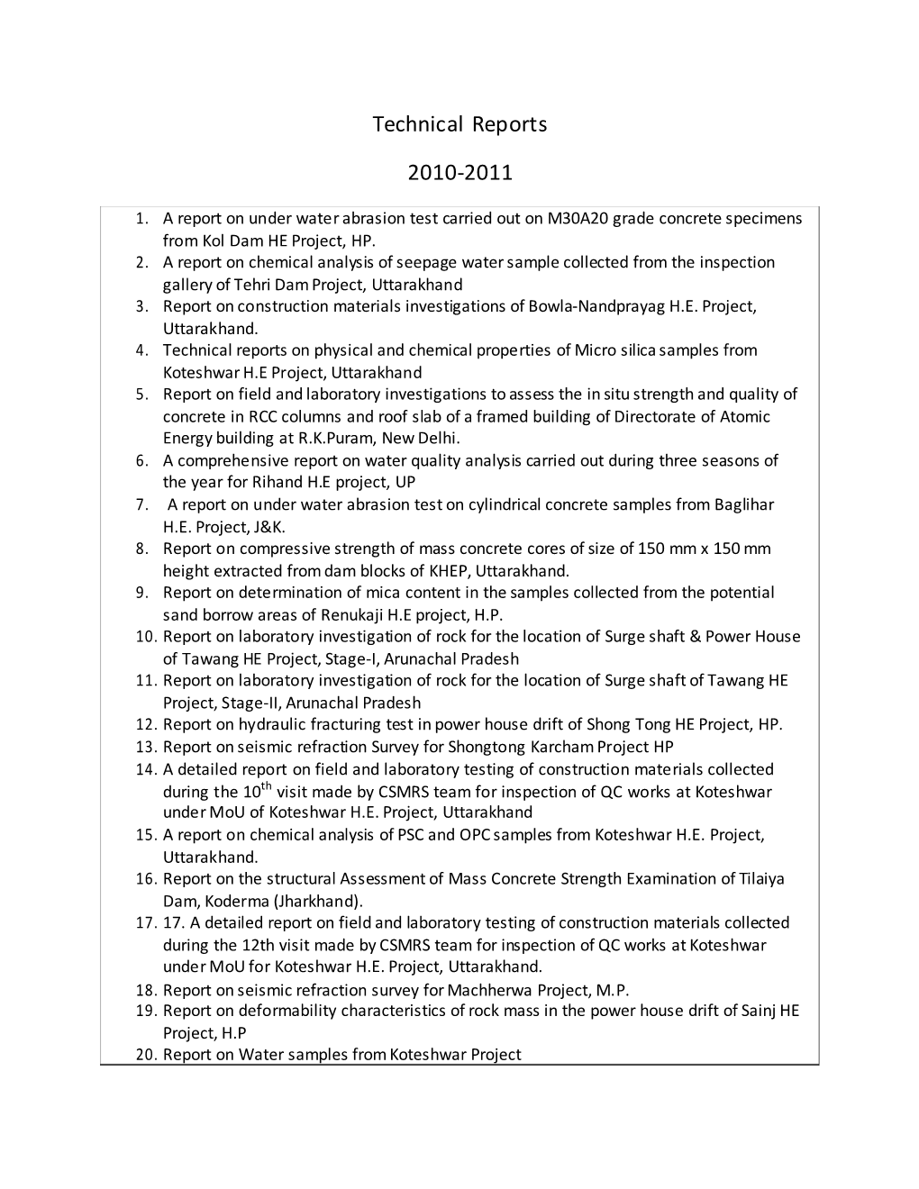 Technical Reports 2010-2011