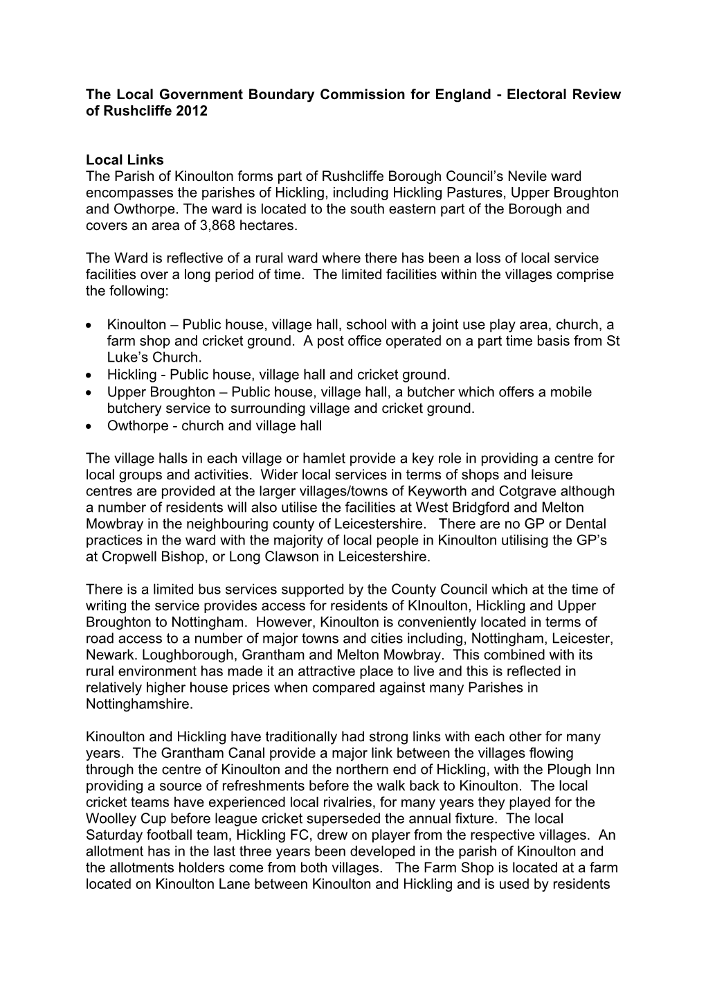 The Local Government Boundary Commission for England - Electoral Review of Rushcliffe 2012