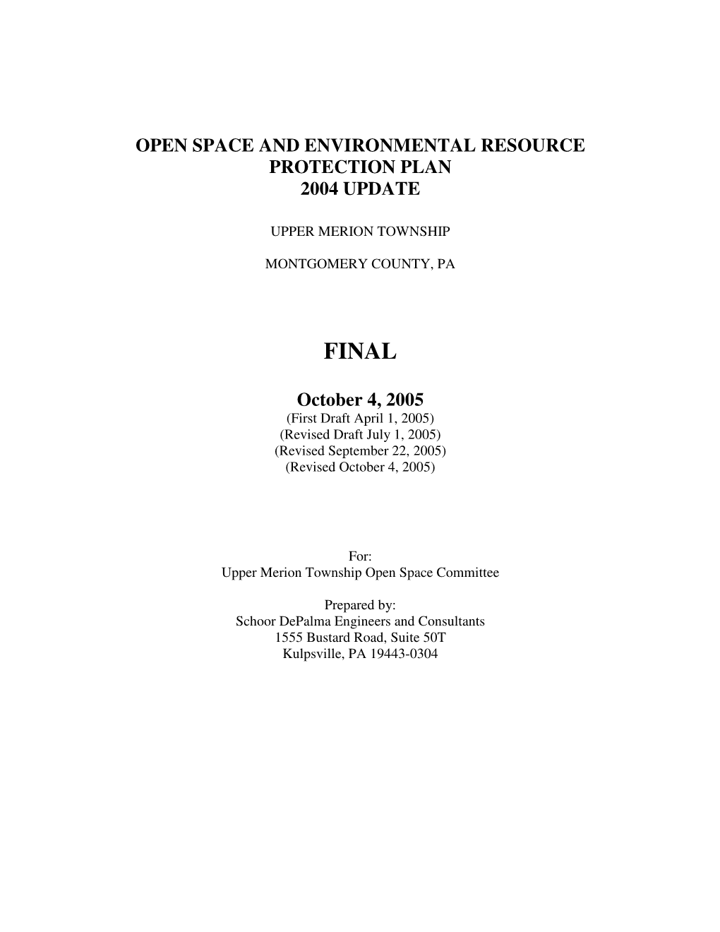 Open Space and Environmental Resource Protection Plan 2004 Update