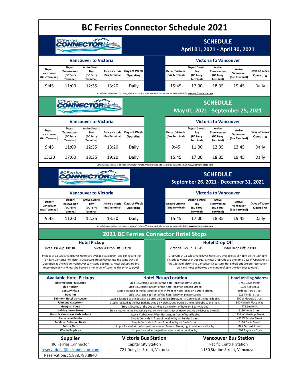 BC Ferries Connector Schedule 2021 SCHEDULE April 01, 2021 - April 30, 2021