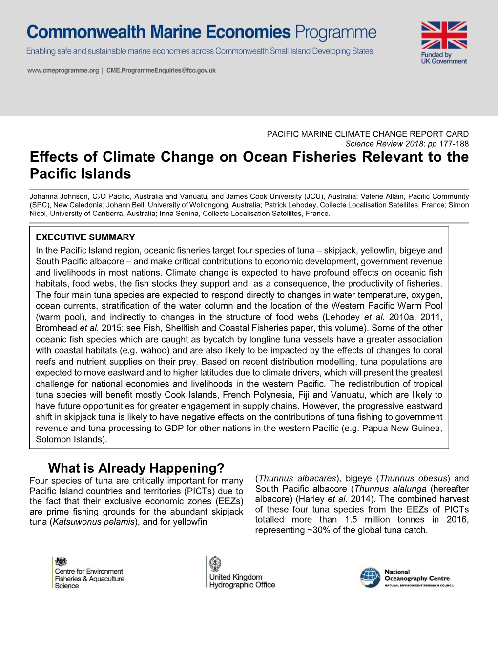 Effects of Climate Change on Ocean Fisheries Relevant to the Pacific Islands