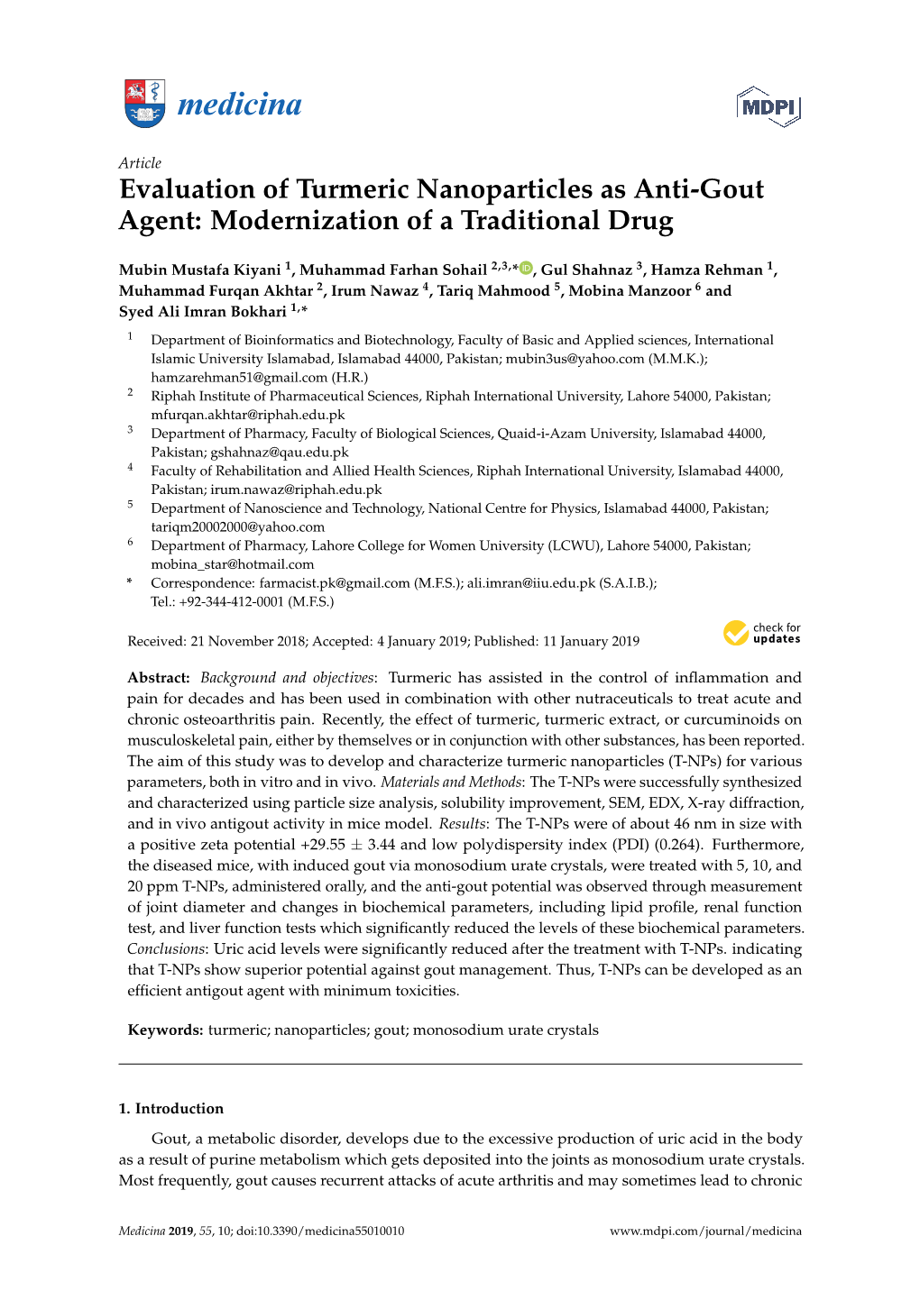 Evaluation of Turmeric Nanoparticles As Anti-Gout Agent: Modernization of a Traditional Drug