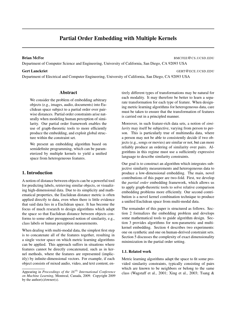 Partial Order Embedding with Multiple Kernels