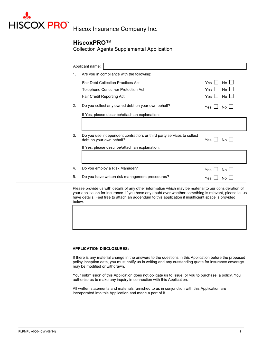 Hiscox Insurance Company Inc s1