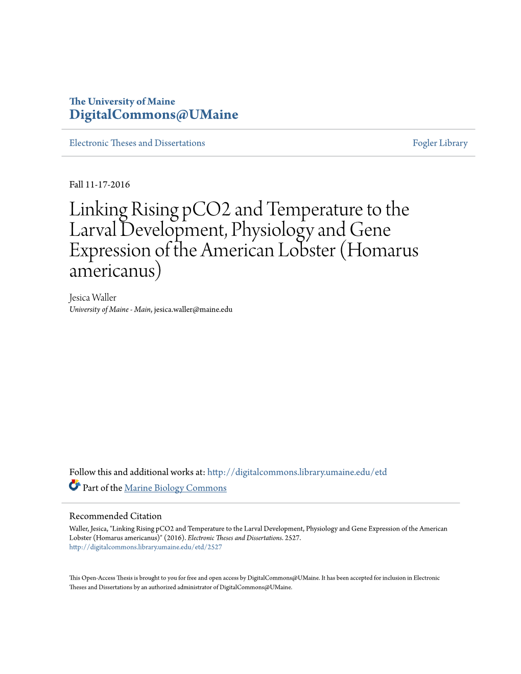 Linking Rising Pco2 and Temperature to the Larval