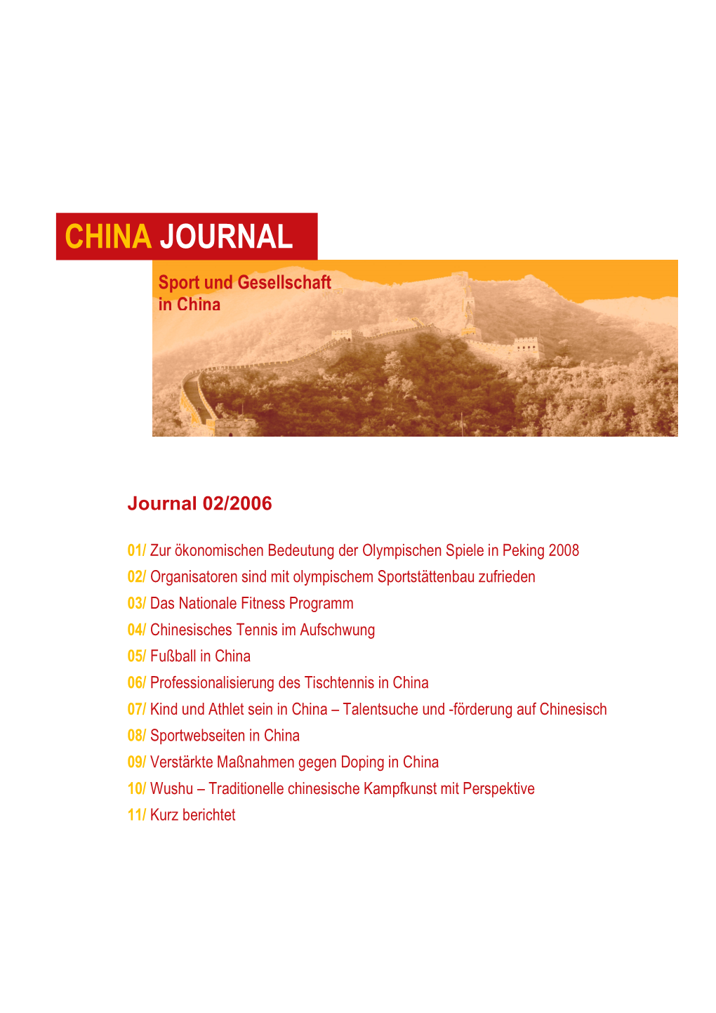 CHINA JOURNAL Sport Und Gesellschaft in China